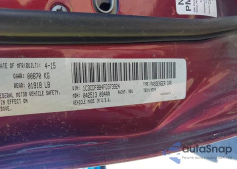 2015 Dodge Dart Sxt from USA, damaged, VIN 1C3CDFBB4FD373924